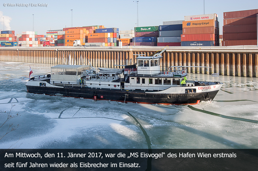 Hafen Wien: Eisbrecher im Einsatz