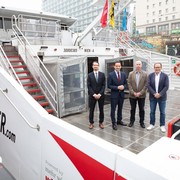 v.l.n.r. Nikolaus Brajkovic (Geschäftsführer Central Danube), Kurt Gollowitzer (Geschäftsführer Wien Holding), Gabor Spanyik (Geschäftsführer MAHART PassNave GmbH), Gerd Krämer (Geschäftsführer Central Danube) © Barbara Nidetzky