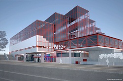 Eingangsbereich Hütteldorferstraße: Transparenz im neuen Zugangsbereich unter Beibehaltung der bestehenden statischen Struktur.